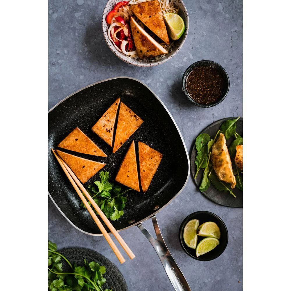 11 in. Aluminum Ultra-Durable Non-Stick Diamond Infused Square Fry Pan by GRANITESTONE - Image 4