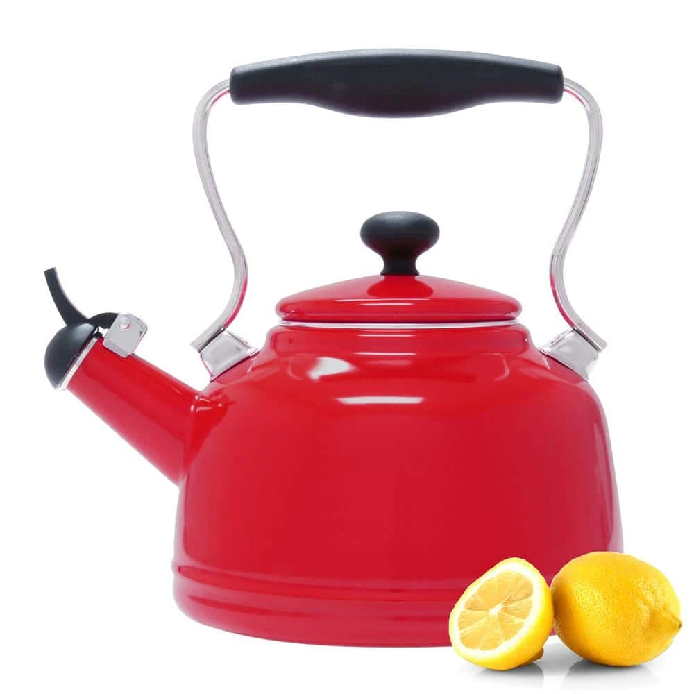 Vintage 6.8-cups Enamel-On-Steel Chili Red Tea Kettle by Chantal - Image 4