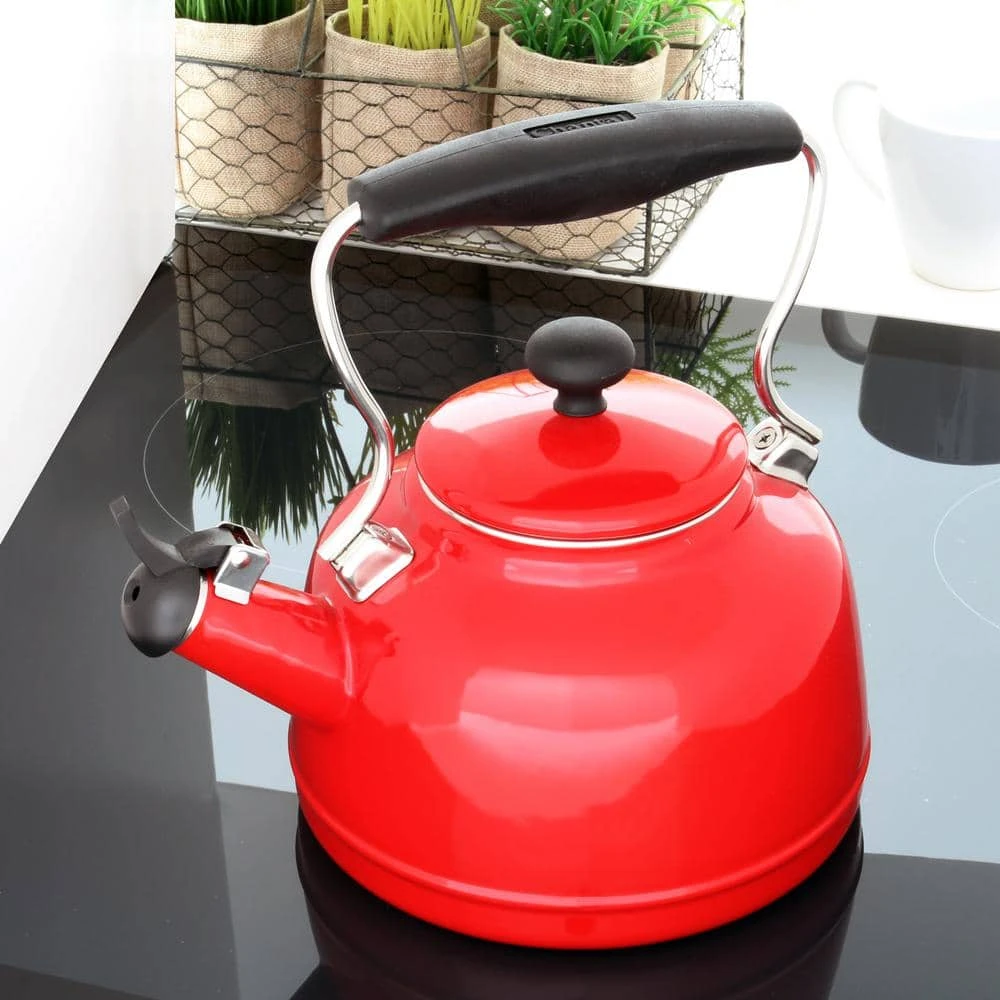 Vintage 6.8-cups Enamel-On-Steel Chili Red Tea Kettle by Chantal - Image 3