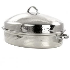 8 qt. Stainless Steel Oval Roasting Pan with Lid and Rack by GIBSON HOME