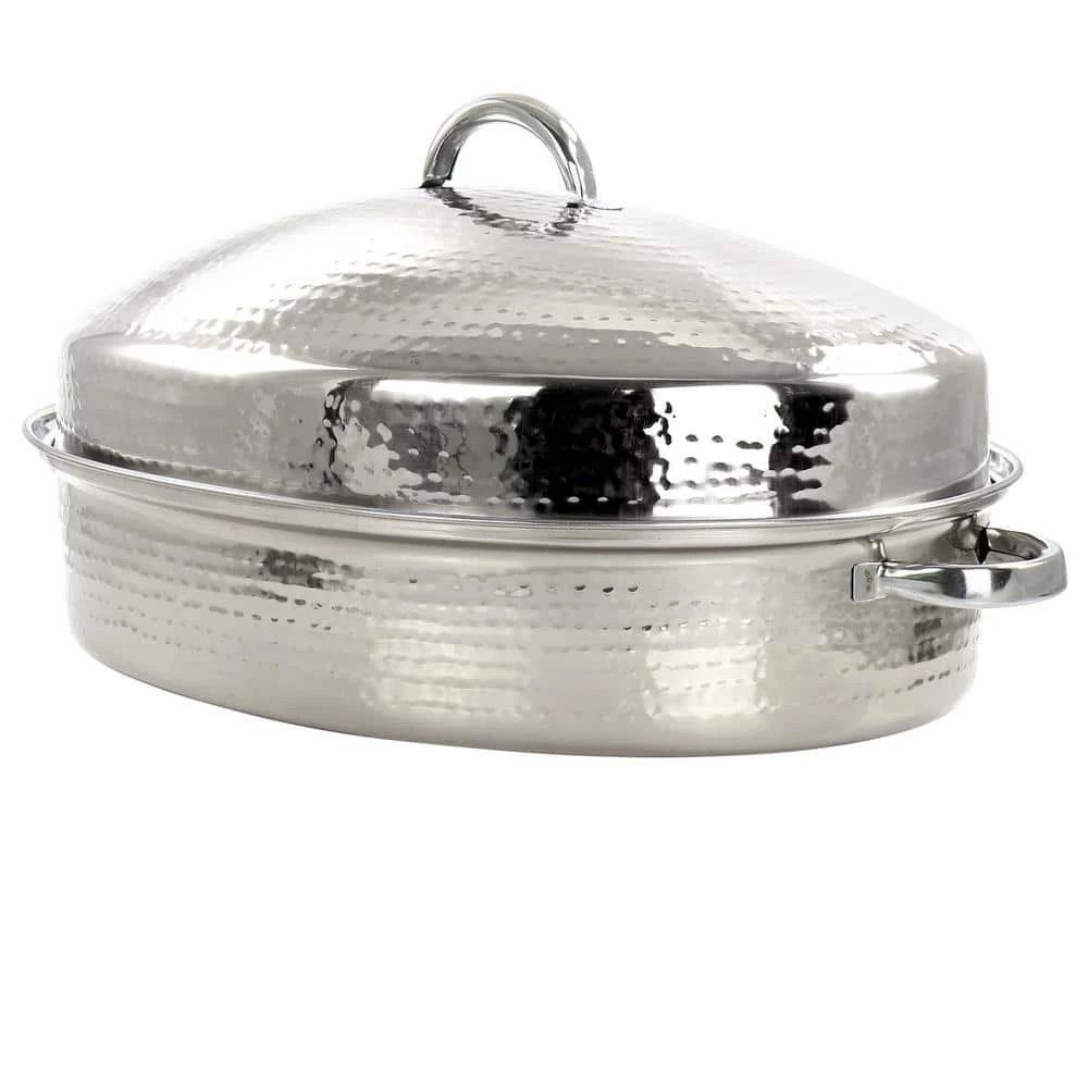 8 qt. Stainless Steel Oval Roasting Pan with Lid and Rack by GIBSON HOME