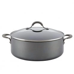 Elementum 7.5 qt. Hard-Anodized Aluminum Nonstick Stock Pot in Oyster Gray with Glass Lid by Circulon
