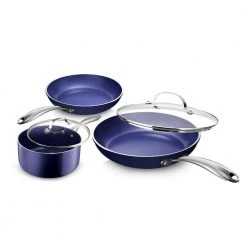 Classic Blue 5-Piece Aluminum Ultra-Durable Non-Stick Diamond Infused Cookware Set with Glass Lids by GRANITESTONE