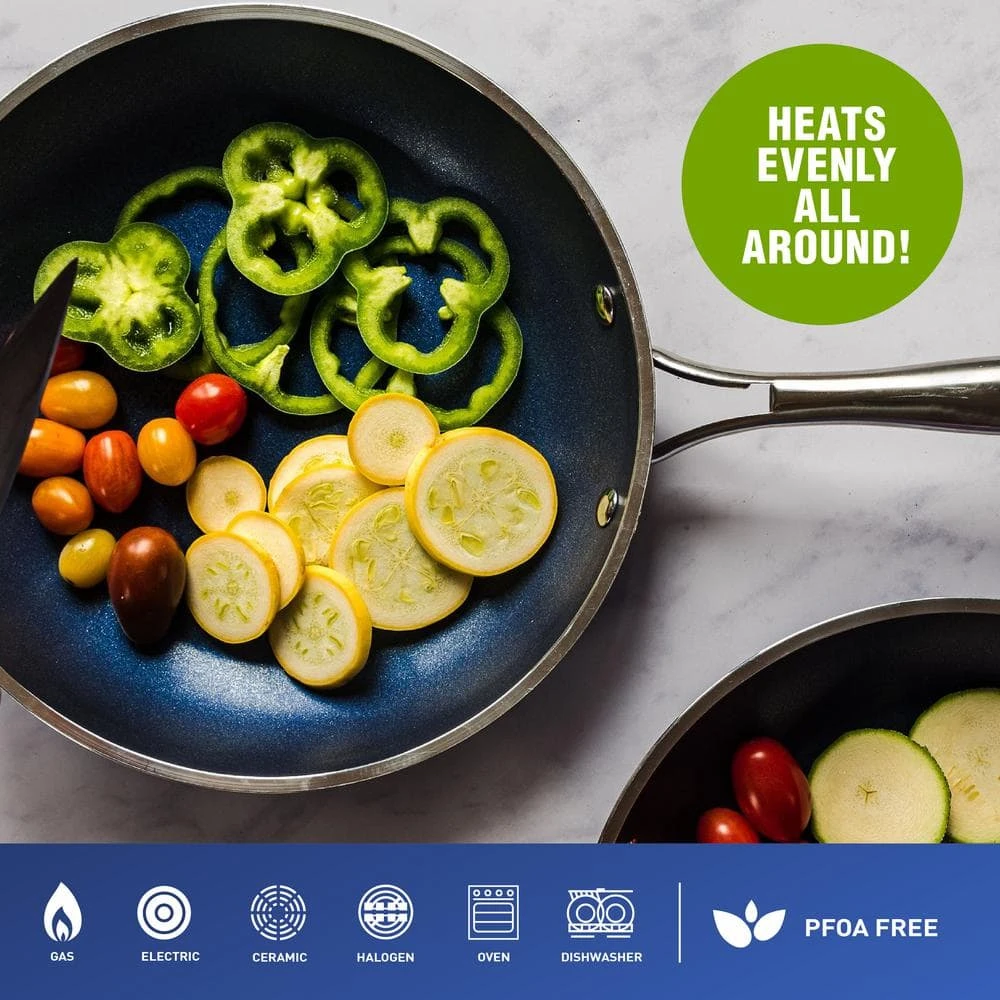 Classic Blue 10 in. Aluminum Ultra-Durable Non-Stick Diamond Infused Round Fry Pan by GRANITESTONE - Image 8