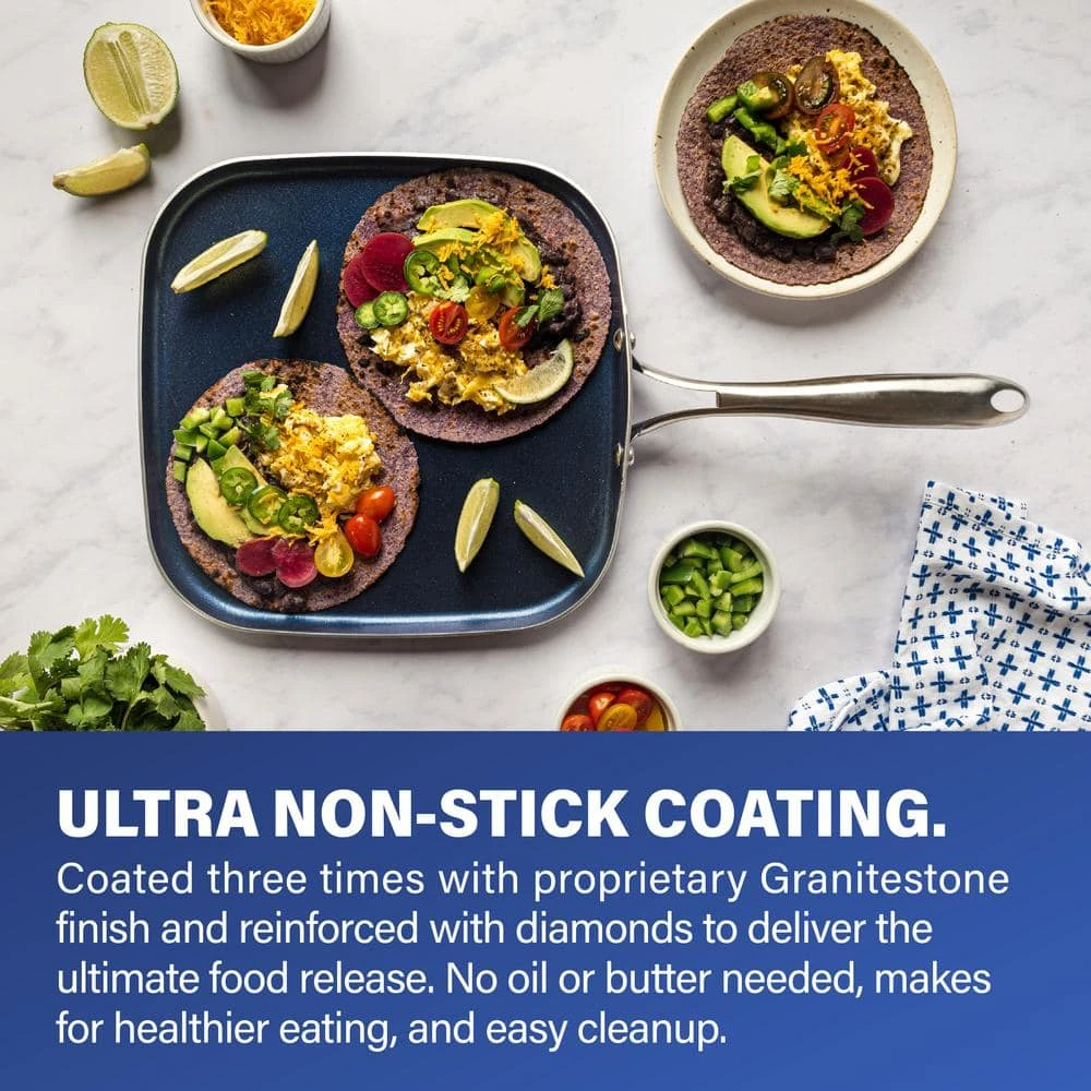 Classic Blue 10.5 in. Aluminum Ultra-Durable Non-Stick Diamond Infused Griddle Pan by GRANITESTONE - Image 4