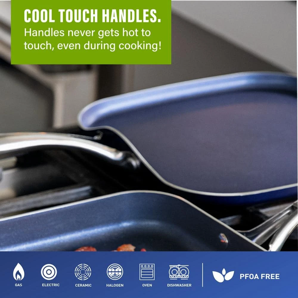 Classic Blue 10.5 in. Aluminum Ultra-Durable Non-Stick Diamond Infused Griddle Pan by GRANITESTONE - Image 8