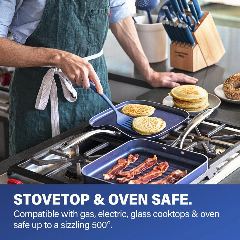 Classic Blue 10.5 in. Aluminum Ultra-Durable Non-Stick Diamond Infused Griddle Pan by GRANITESTONE - Image 5