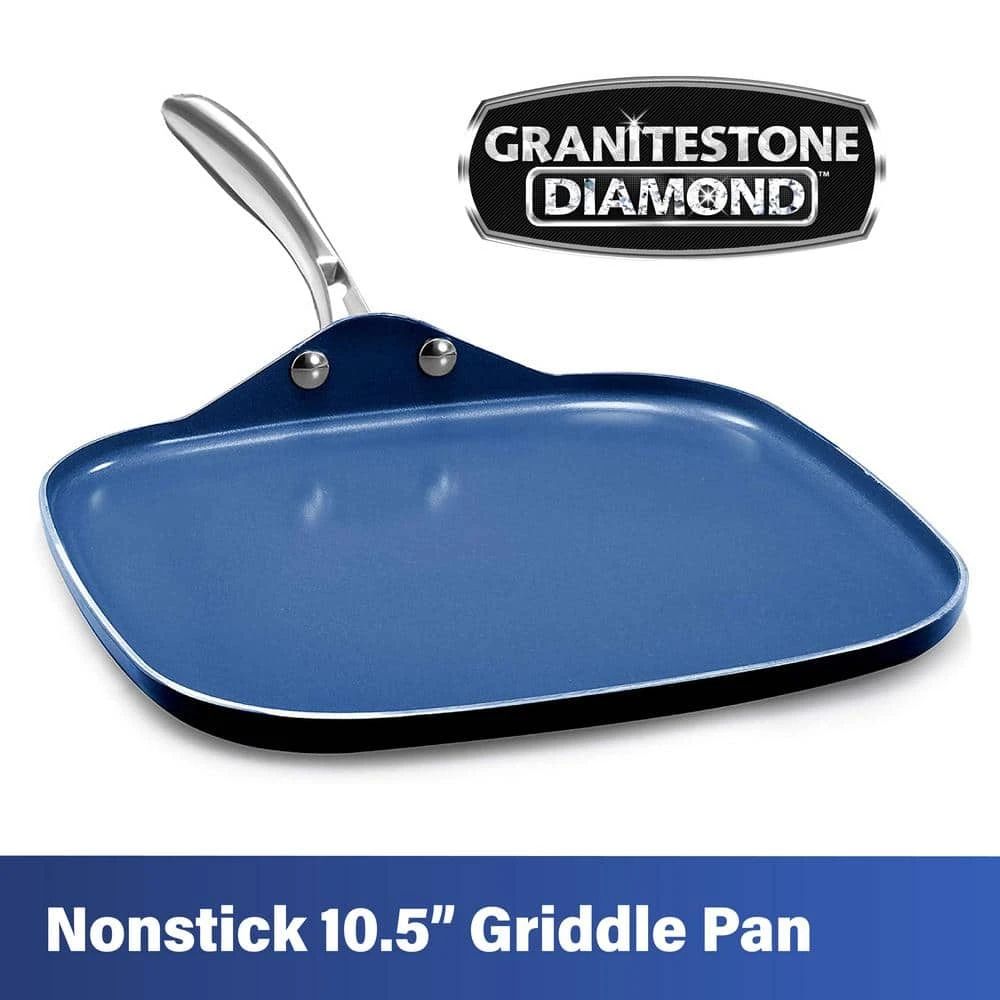 Classic Blue 10.5 in. Aluminum Ultra-Durable Non-Stick Diamond Infused Griddle Pan by GRANITESTONE - Image 3