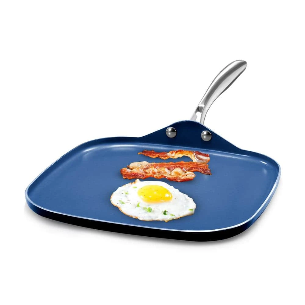 Classic Blue 10.5 in. Aluminum Ultra-Durable Non-Stick Diamond Infused Griddle Pan by GRANITESTONE