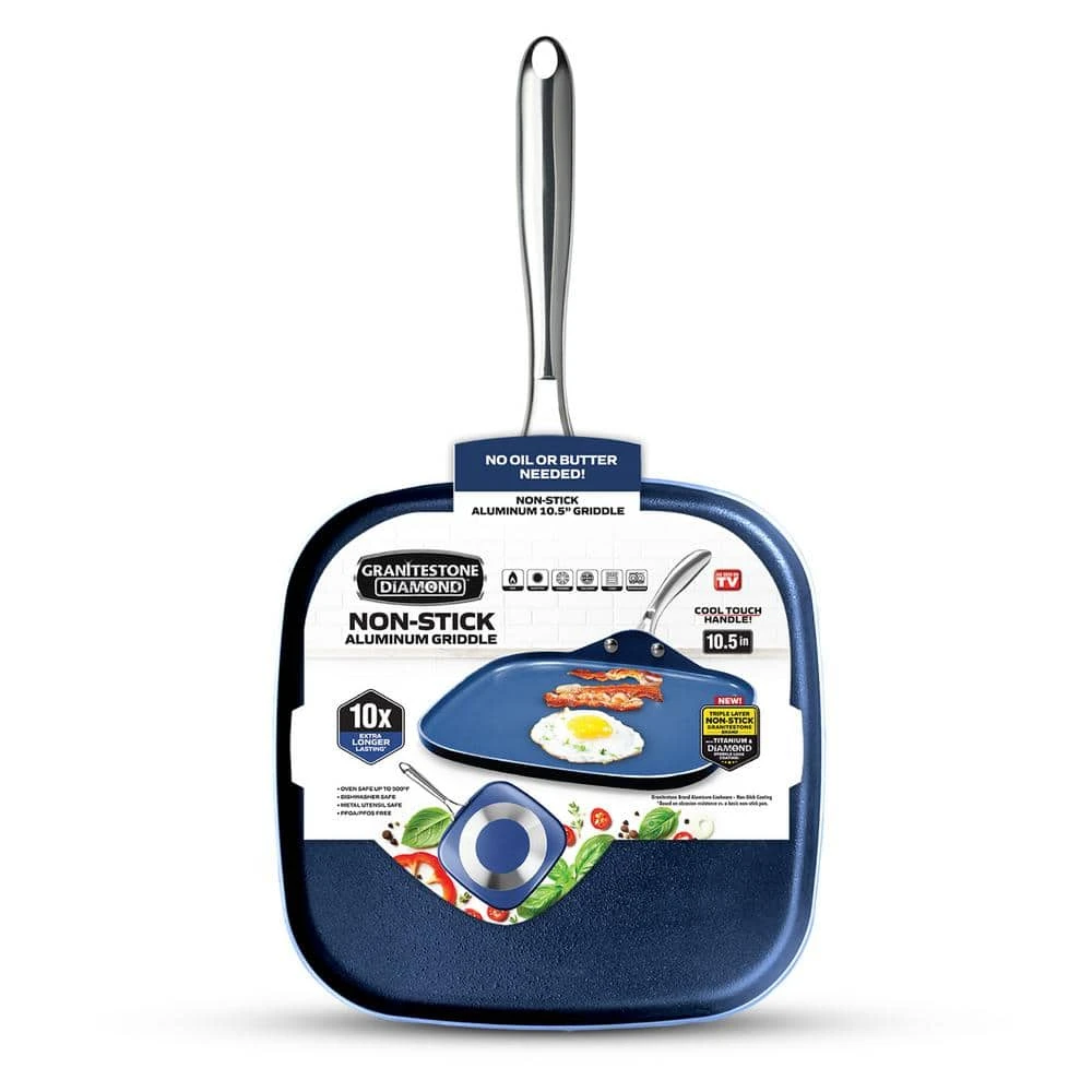 Classic Blue 10.5 in. Aluminum Ultra-Durable Non-Stick Diamond Infused Griddle Pan by GRANITESTONE - Image 2