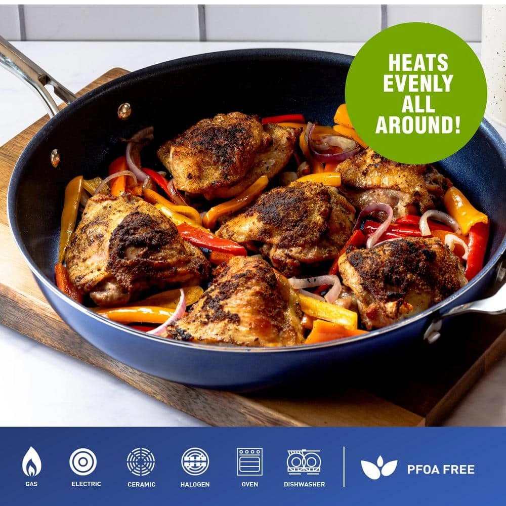 Classic Blue 14 in. Aluminum Ultra-Durable Diamond Infused Family Skillet with Glass Lid and Helper Handle by GRANITESTONE - Image 8