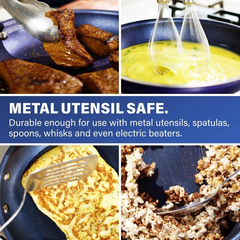 Classic Blue 14 in. Aluminum Ultra-Durable Diamond Infused Family Skillet with Glass Lid and Helper Handle by GRANITESTONE - Image 7