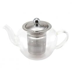600 ml, 20 oz. (2.7 cup) Clear Glass Tea Pot with Stainless Steel Removable Lid and Infuser Basket by Creative Home