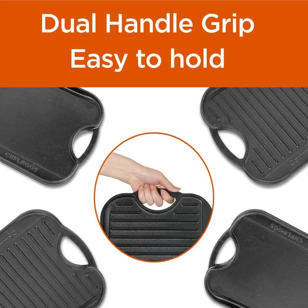 20.9 in. Pre-Seasoned Cast Iron Reversible Grill Griddle by Commercial CHEF - Image 5