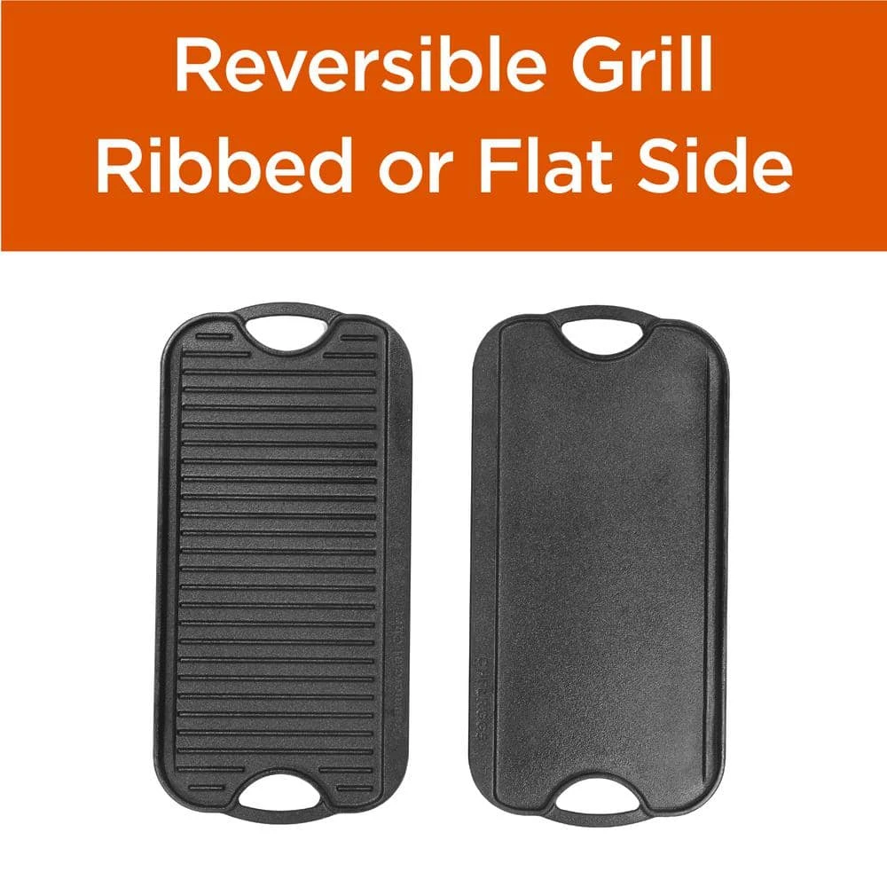 20.9 in. Pre-Seasoned Cast Iron Reversible Grill Griddle by Commercial CHEF - Image 2