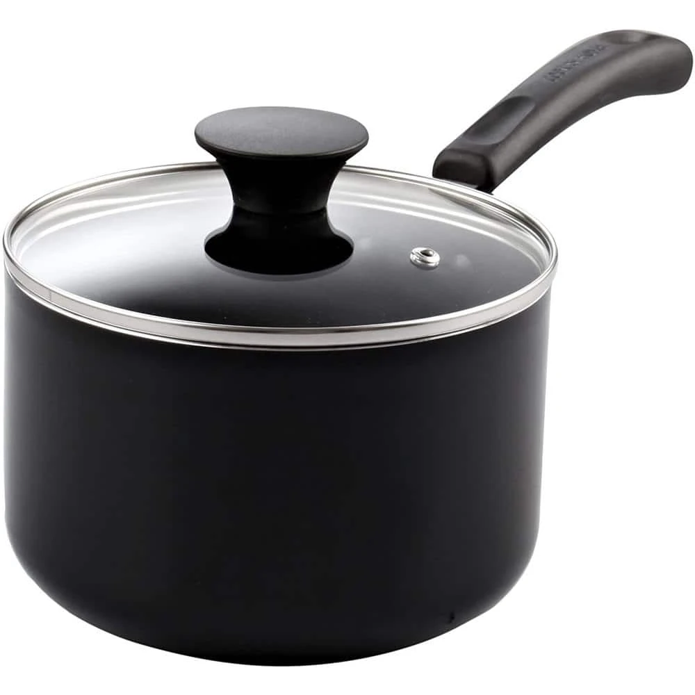 3 qt. Aluminum Nonstick Sauce Pan with Lid in Black by Cook N Home