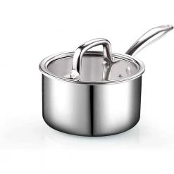 1.5 qt. Tri-Ply Clad Stainless Steel Sauce Pan with Lid in Silver by Cook N Home