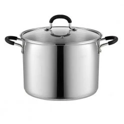 8 qt. Stainless Steel Stock Pot in Black and Stainless Steel with Glass Lid by Cook N Home