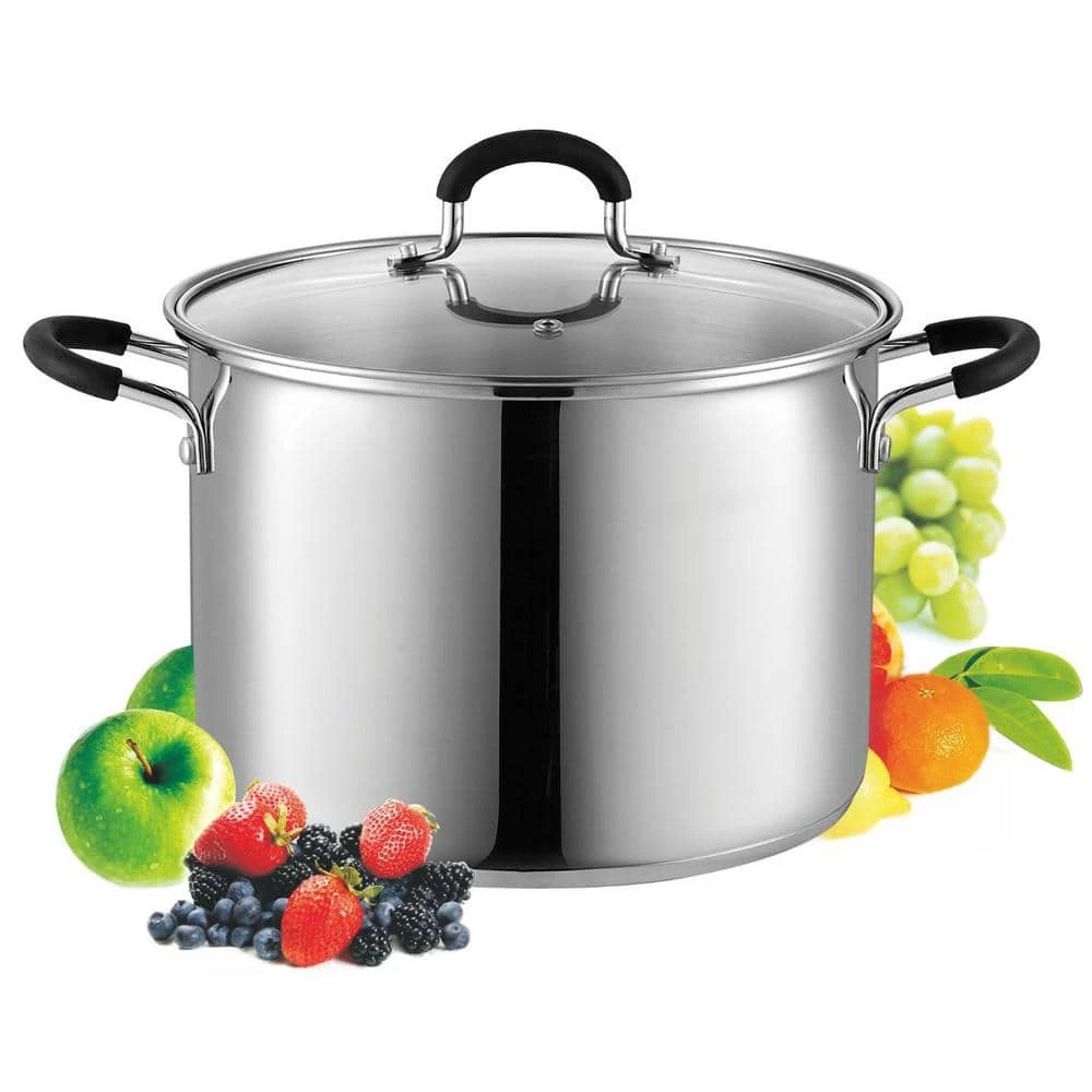 8 qt. Stainless Steel Stock Pot in Black and Stainless Steel with Glass Lid by Cook N Home - Image 3