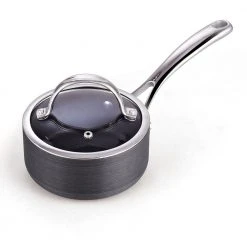 1 qt. Hard-Anodized Aluminum Nonstick Sauce Pan in Black with Glass Lid by Cooks Standard