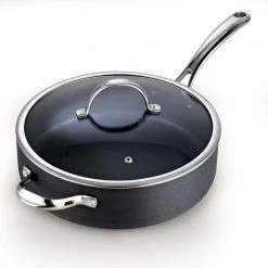 5 qt. Hard-Anodized Aluminum Nonstick Deep Saute Pan in Black with Glass Lid by Cooks Standard