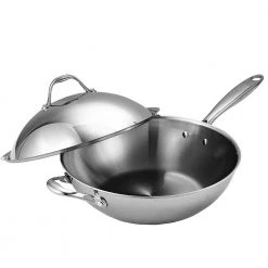 13 in. Multi-Ply Clad Stainless Steel Wok Stir Fry Pan with Dome Lid by Cooks Standard