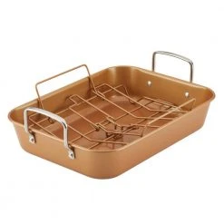 Ayesha Bakeware Nonstick Roaster with Convertible Rack, 11-Inch x 15-Inch, Copper by Ayesha Curry