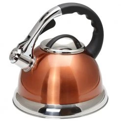 Camille 3.0 Qt. Stainless Steel Whistling Tea Kettle with Aluminum Capsulated Bottom in Metallic Copper by Creative Home