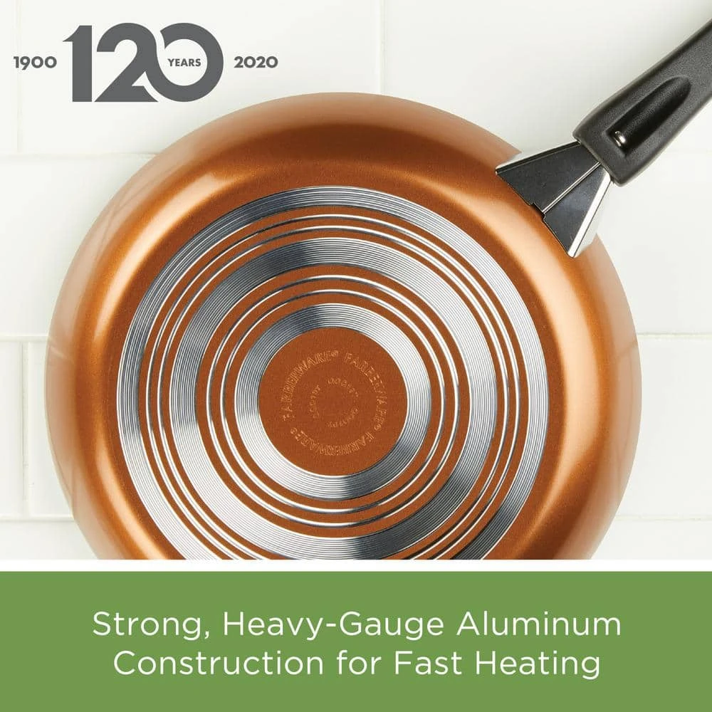 14 in. Dishwasher Safe High Performance- Aluminum Nonstick Skillet in Copper with Lid-1 by Farberware - Image 4