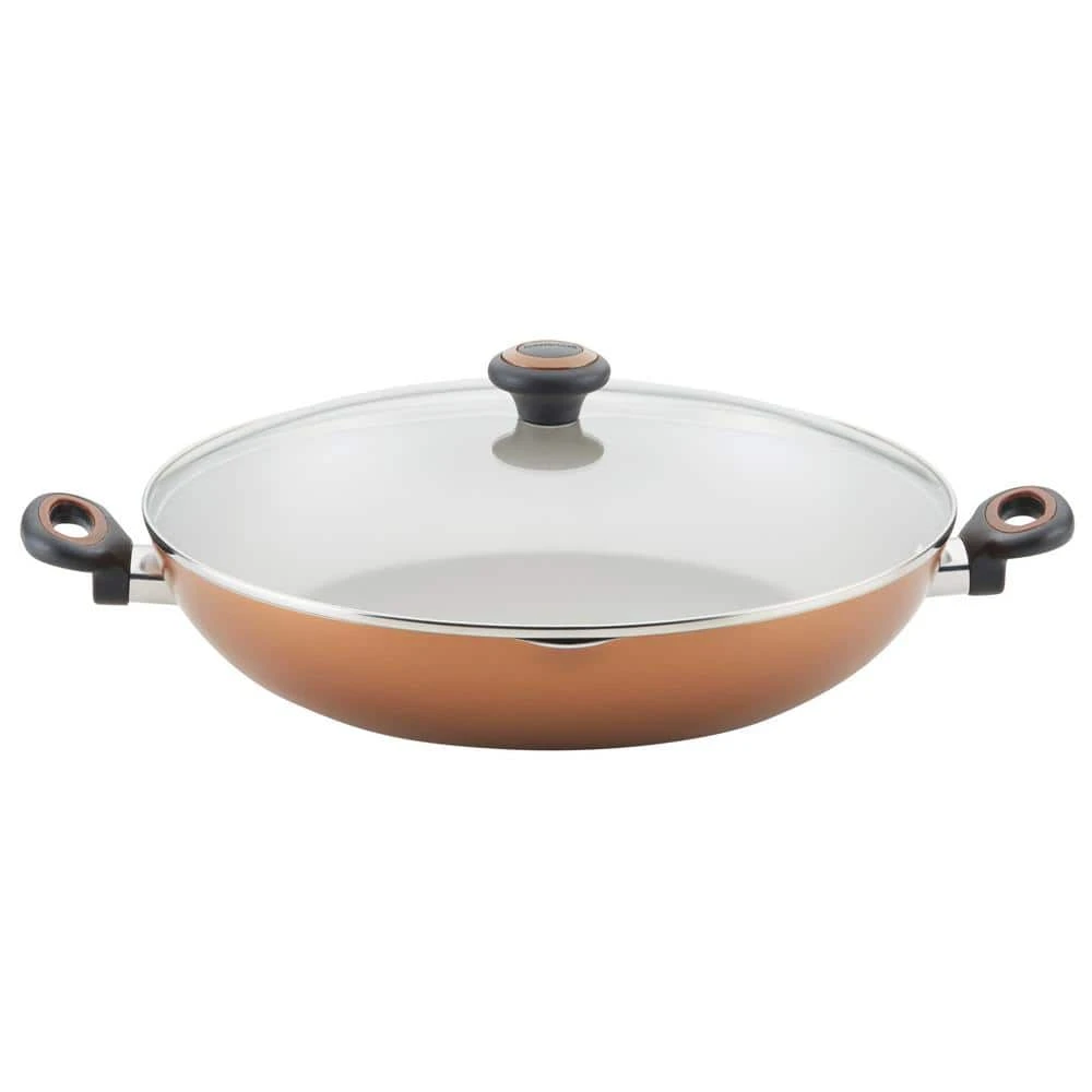 14 in. Dishwasher Safe High Performance- Aluminum Nonstick Skillet in Copper with Lid-1 by Farberware