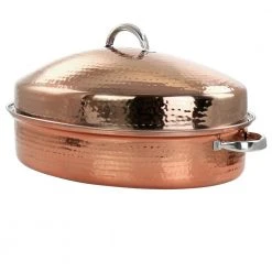 Radiance 17.5 in. 12 qt. Stainless Steel Copper Plated Oval Roasting Pan with Lid and Roasting Rack by GIBSON HOME