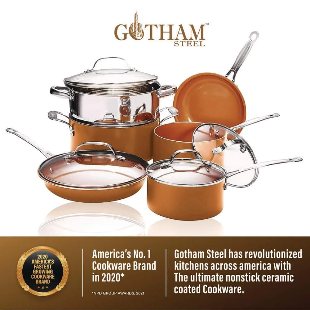 10-Piece Aluminum Ti-Ceramic Nonstick Round Cookware Set with Lids in Copper by Gotham Steel - Image 2