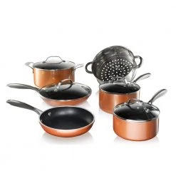 10-Piece Cast-Textured Aluminum Ti-Ceramic Nonstick Cookware Set in Copper by Gotham Steel
