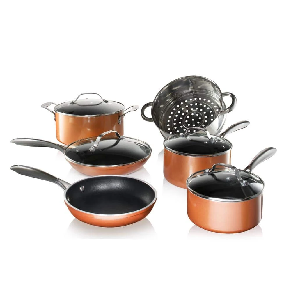 10-Piece Cast-Textured Aluminum Ti-Ceramic Nonstick Cookware Set in Copper by Gotham Steel