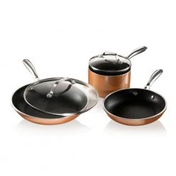 5-Piece Cast-Textured Aluminum Ti-Ceramic Nonstick Cookware Set in Copper by Gotham Steel