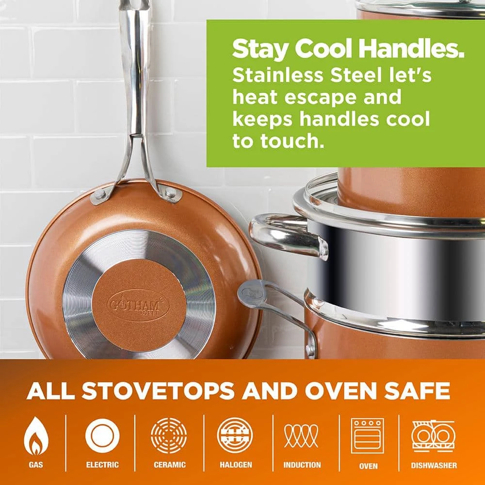 15-Piece Cast-Textured Aluminum Ultra-Nonstick PFOA Free Cookware and Bakeware Set in Copper by Gotham Steel - Image 7
