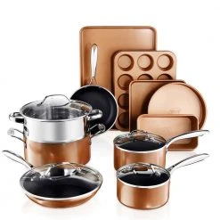 15-Piece Cast-Textured Aluminum Ultra-Nonstick PFOA Free Cookware and Bakeware Set in Copper by Gotham Steel