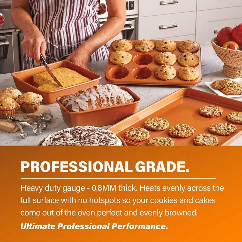 15-Piece Cast-Textured Aluminum Ultra-Nonstick PFOA Free Cookware and Bakeware Set in Copper by Gotham Steel - Image 3