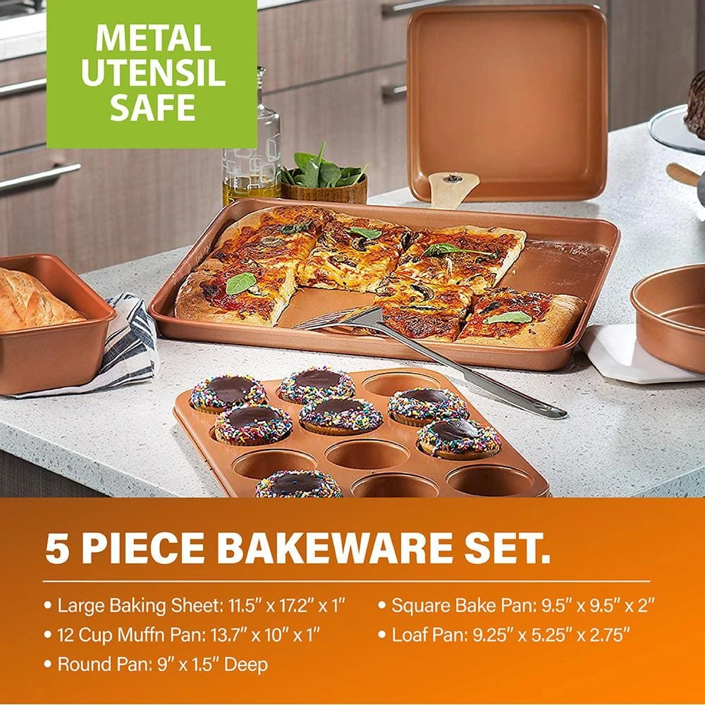 15-Piece Cast-Textured Aluminum Ultra-Nonstick PFOA Free Cookware and Bakeware Set in Copper by Gotham Steel - Image 9