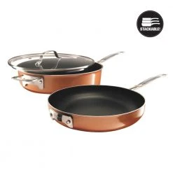 StackMaster 3-Piece Aluminum Ultra-Nonstick Cast Textured Ceramic Coating Cookware Set by Gotham Steel