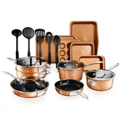 StackMaster 21- Piece Aluminum Cast Textured Ceramic Nonstick Cookware and Bakeware Set with Utensils by Gotham Steel