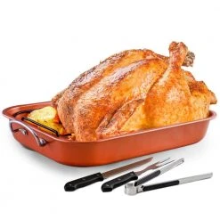 5.5 Qt. Non-Stick Roasting Pan With Carving Set by OVENTE