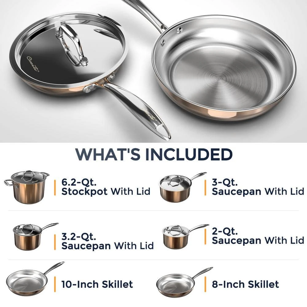 10-Pieces Copper Stainless Steel Cookware Set with Lids by POTS AND PANS JUNIOR - Image 3
