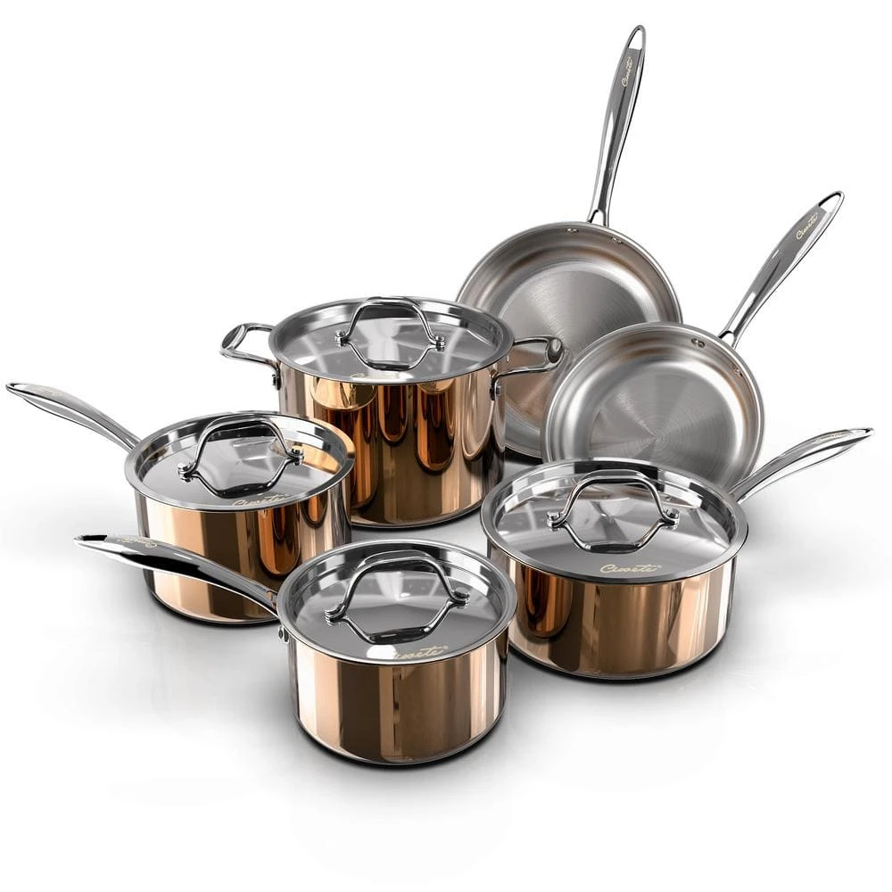 10-Pieces Copper Stainless Steel Cookware Set with Lids by POTS AND PANS JUNIOR