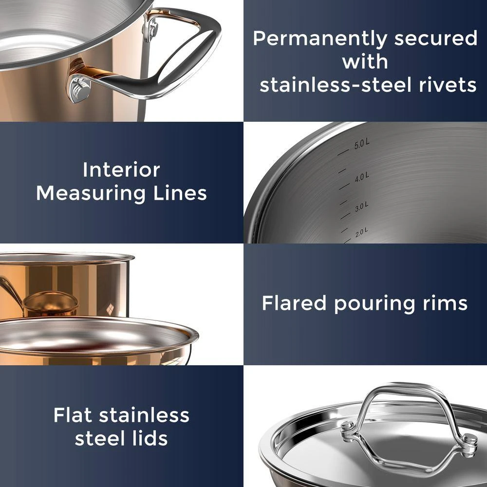 10-Pieces Copper Stainless Steel Cookware Set with Lids by POTS AND PANS JUNIOR - Image 7