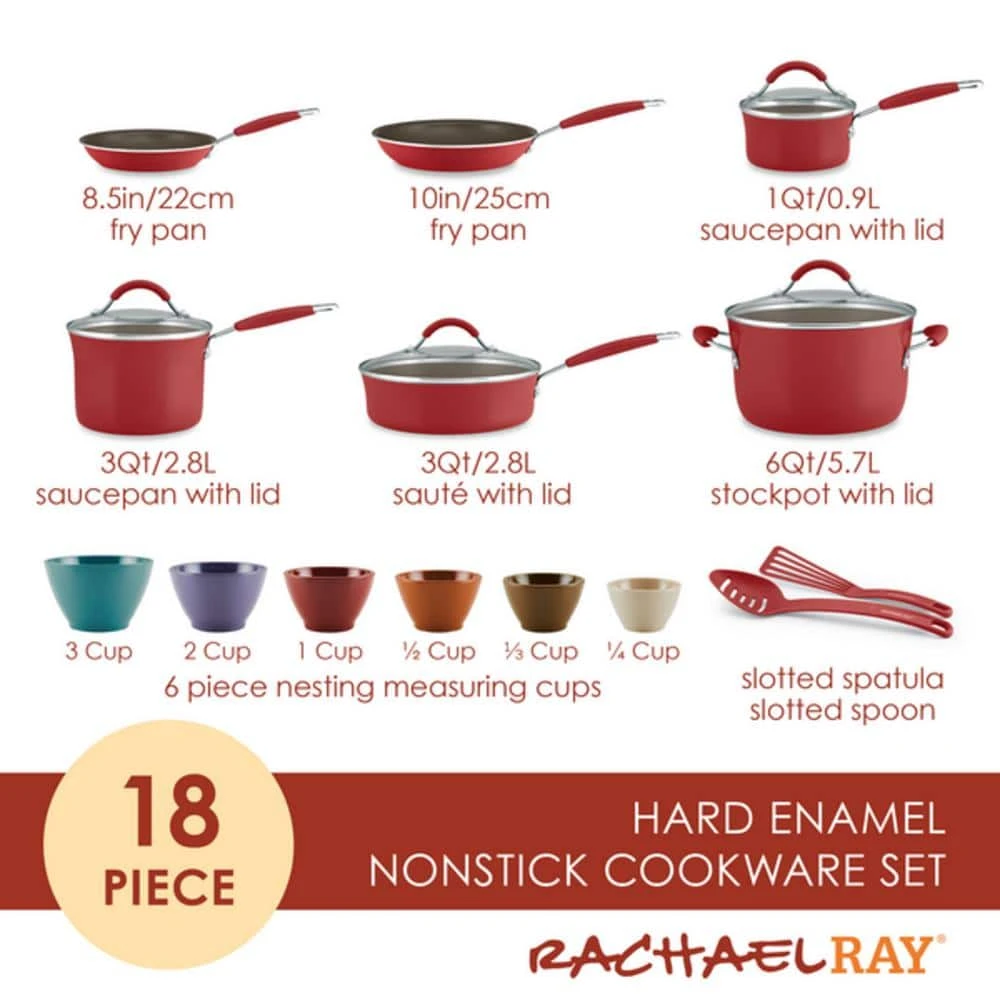 Cucina 18-Piece Aluminum Nonstick Cookware Set in Cranberry by Rachael Ray - Image 5