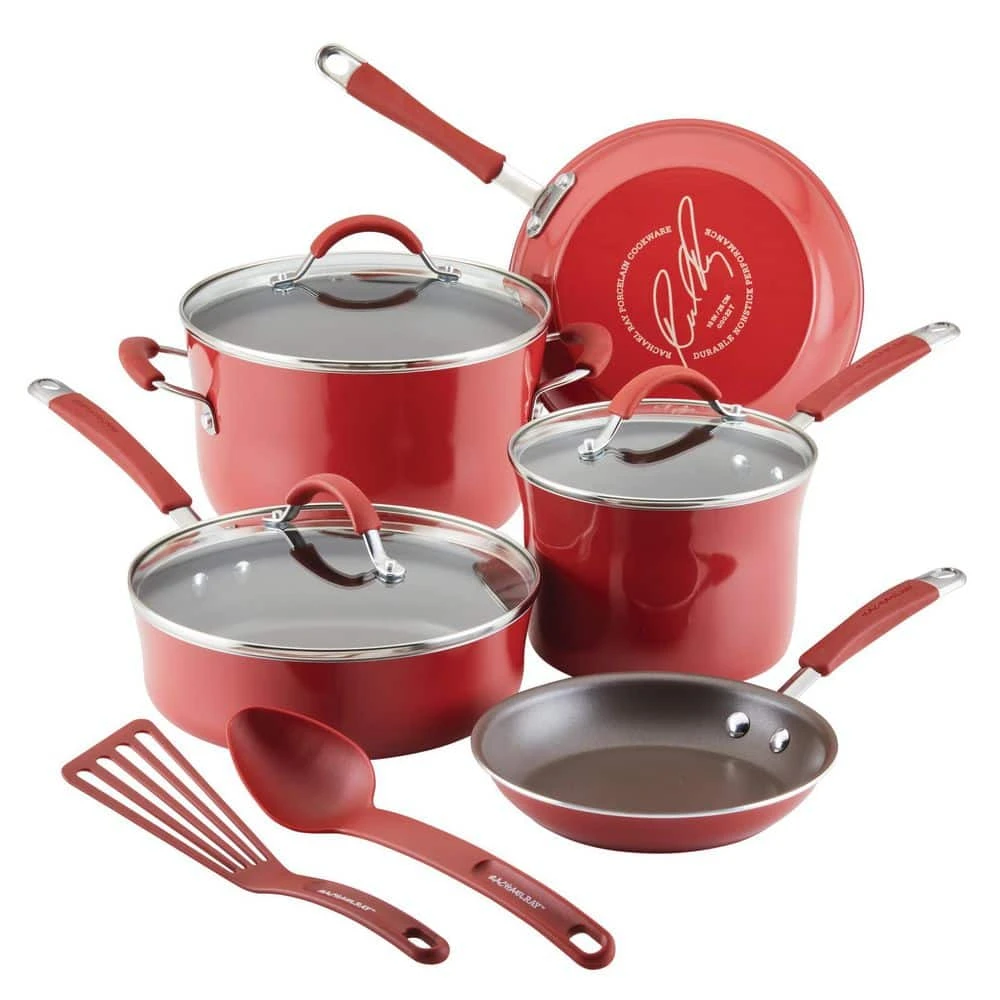 Cucina 10-Piece Aluminum Nonstick Cookware Set in Cranberry by Rachael Ray