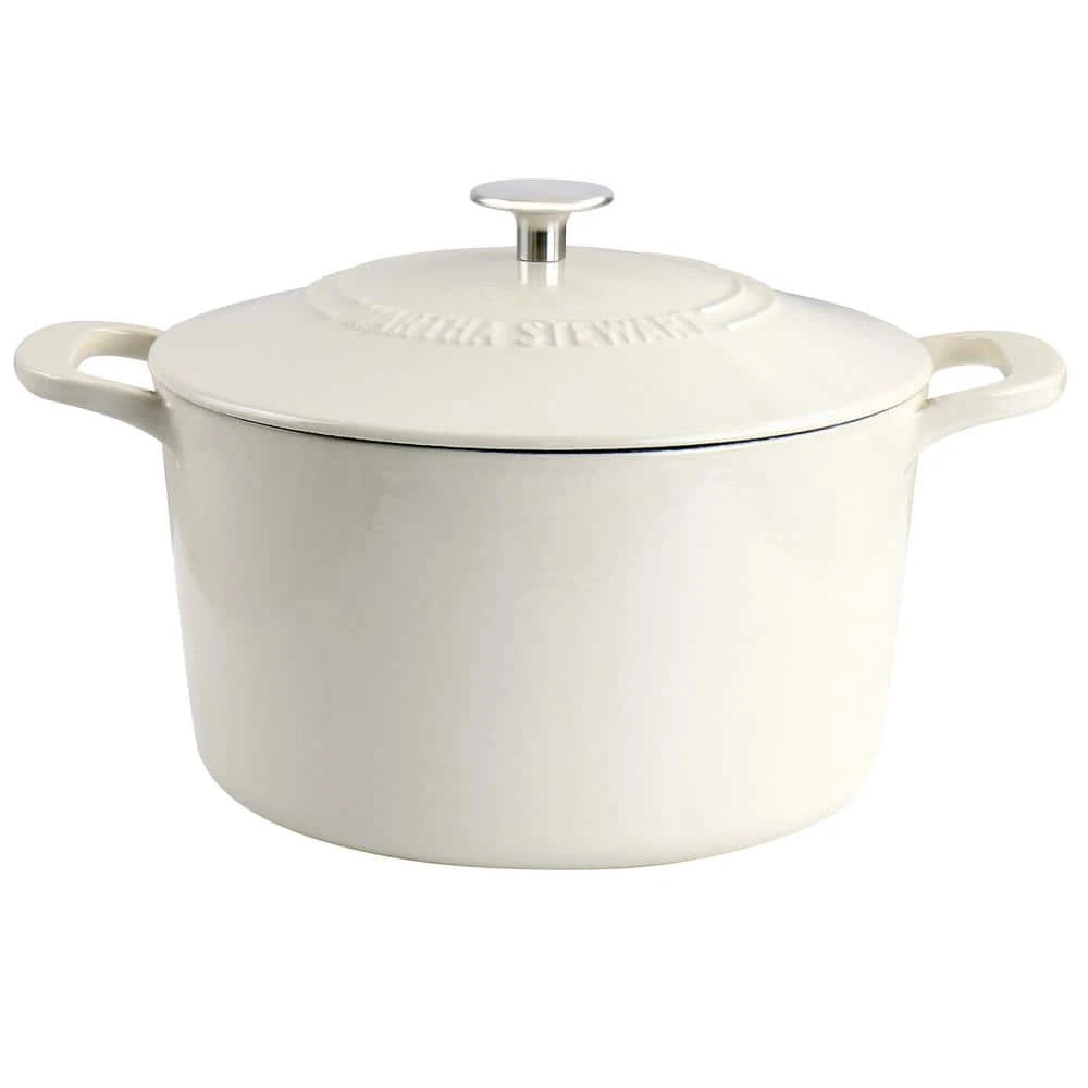 7 qt. Round Off-White Cream Enameled Cast Iron Dutch Oven with Lid by MARTHA STEWART