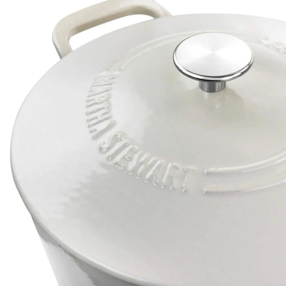 7 qt. Round Off-White Cream Enameled Cast Iron Dutch Oven with Lid by MARTHA STEWART - Image 6