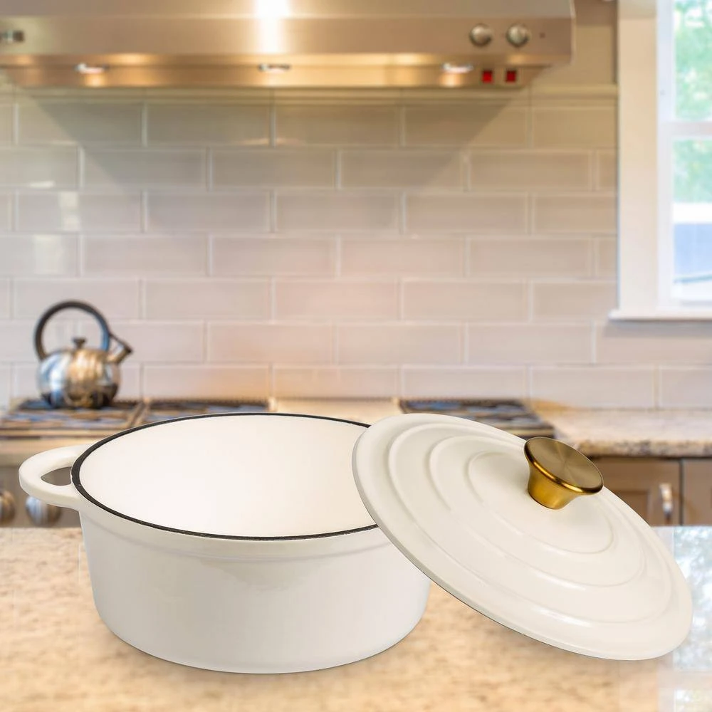 2.8 qt. Durable Cast Iron Dutch Oven Casserole Pot in Cream Enamel by Lexi Home - Image 4